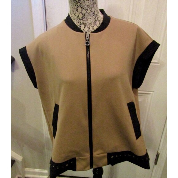 Indies Zip Camel Vest NWT Gilet Bunny Animal Print Rhinestones Retail $169 S/M - Picture 2 of 8
